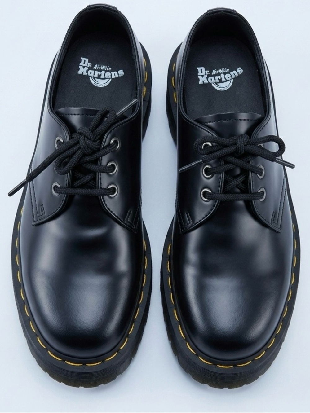 Dr. Martens V 1461 Quad Mono Platform Shoes - Black Polished Smooth - Size USL 7